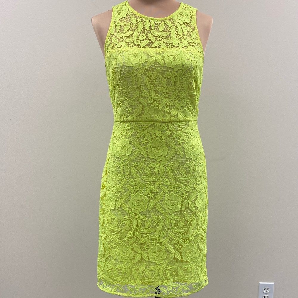 J Crew Collection Neon Green Lace Sleeveless Mini Sheath Dress - Picture 4 of 9